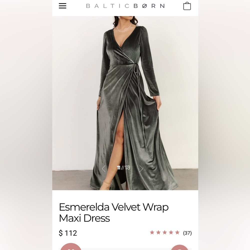 Baltic Born: Esmerelda Velvet Wrap Maxi Dress - Eucalyptus - M